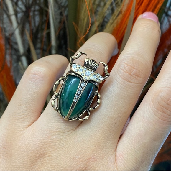Vintage beetle bug ring,High Quality brass crystal Scarab bug Beetle Skull ring - Picture 4 of 9